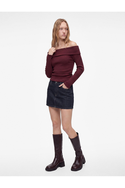 Koton Gathered Detailed Slim Fit Camisole Off-The-Shoulder Long Sleeve T-Shirt