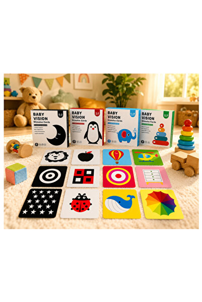 TEONA CONCEPT Cartonașe senzoriale Montessori pentru bebeluși, Set de 80 de cartonașe pentru stimulare vizuală și cognitivă, Cartonașe educative cu imagini alb-negru, roșii și colorate, 0-36 luni.