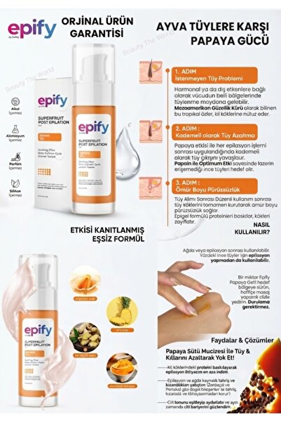 BEAUTY THE WORLD Epify Papaya Superfruit Post Epilation Gel – Tüy Köklerini Z...
