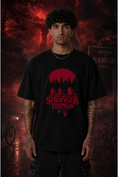 Ninkasiwear Stranger Things Baskılı Oversize Unisex 24/1 Pamuklu Tişört