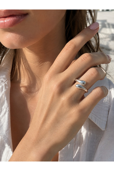 ATALYA ACCESSORY Minimal Teardrop Design Silver Color Women's Steel Ring - Ad...