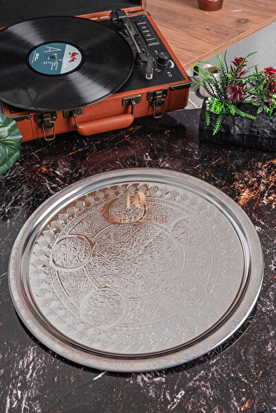 DMT COPPER HOME Gazi̇antep 34cm Chrome Nickel Plated 34cm Presentation Serving Tray Authentic Looking