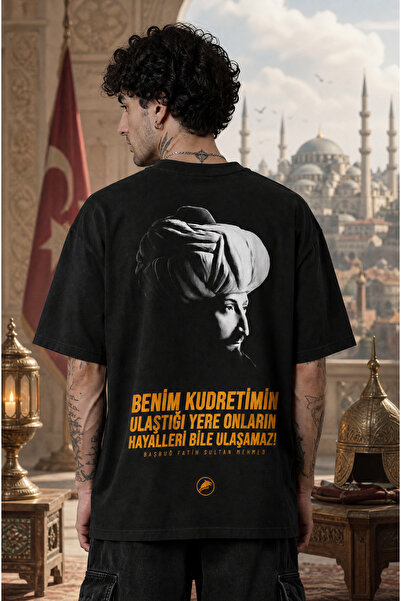 Ninkasiwear Fatih Sultan Mehmet Unisex Oversize 24/1 Pamuk Tişört - Özel Yaka...