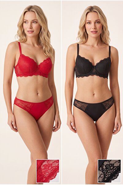NurPeri İç Giyim Stylish and Comfortable Bra Set with Lace and Padded Support
