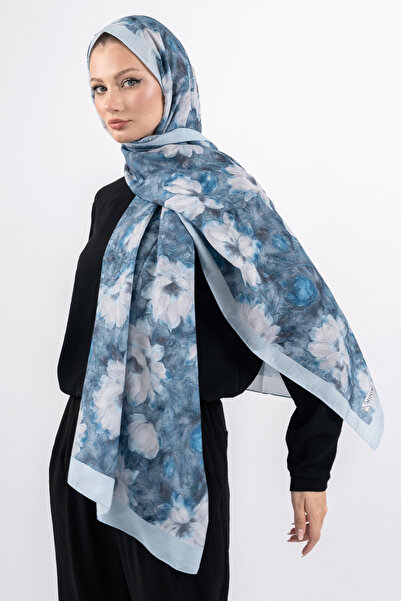 m moon scarf ÇİÇEK DESEN PAMUK ŞAL , İTHAL KUMAŞ , YÜKSEK KALİTE & YENİ SEZON ŞAL , ROSEA KOLEKSİYONU " Mavi-Taş "