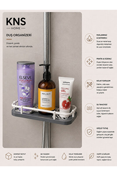 KNS Home Banyo Düzenleyici Duş rafı Organizer Şampuanlık
