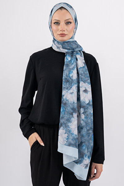 m moon scarf ÇİÇEK DESEN PAMUK ŞAL , İTHAL KUMAŞ , YÜKSEK KALİTE & YENİ SEZON ŞAL , ROSEA KOLEKSİYONU " Mavi-Taş "