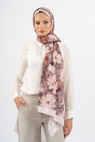 m moon scarf Flower-Patterned Cotton Shawl, Imported Fabric, High Quality & New Season Shawl, Rosea Collection "Beige-Beige"
