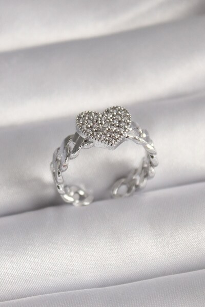 Inure Jewelry خاتم نسائي من النحاس الفضي اللون بحجر الزركون على شكل قلب