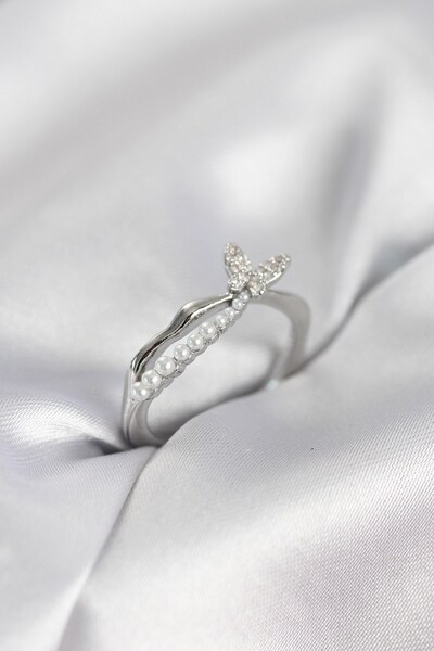 Inure Jewelry Silver Color Tailed Butterfly Model Pearl Women's Ring