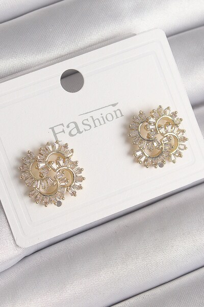 Inure Jewelry Brass Gold Color Zircon Stone Clover Model Women's Earrings