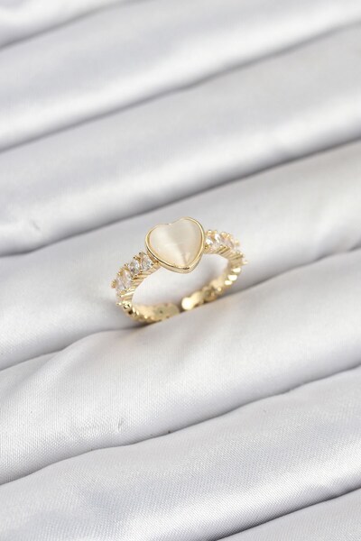 Inure Jewelry Brass Gold Color Zircon Stone Heart Women's Ring