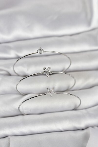 Inure Jewelry Silver Color Zircon Stone Brass 3-Piece Women's Bracelet Combin...