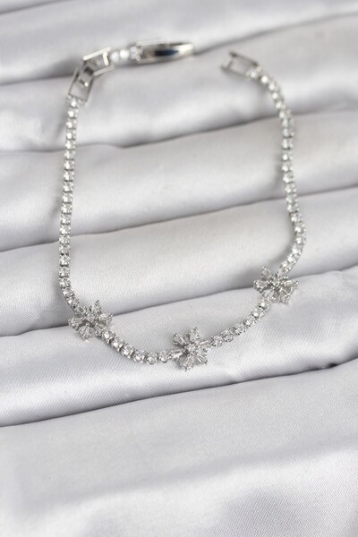 Inure Jewelry Brass Silver Color Flower Model Zircon Stone Waterway Women's B...