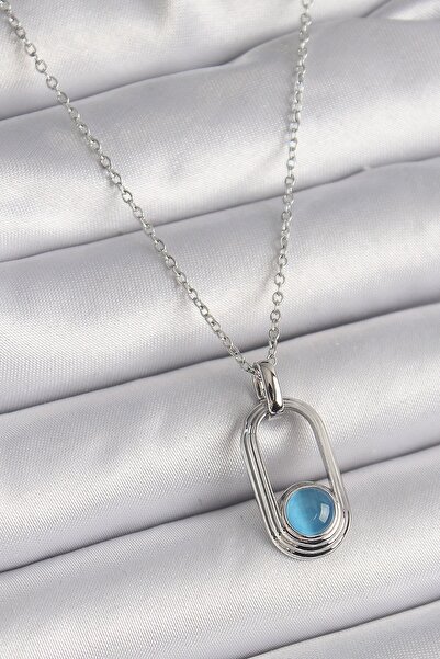 Inure Jewelry 316L Steel Silver Color Chain Blue Cat Eye Model Women's Necklace