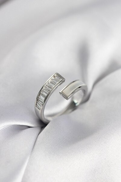 Inure Jewelry Silver Color Pearlescent Baguette Zircon Stone Women's Ring