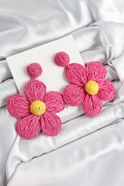 Inure Jewelry Brass Pink Daisy Model Gold Color Women's Straw Earrings