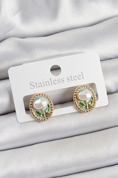Inure Jewelry Brass Green Enamel Tulip Figured Artistic Portrait Model Gold C...