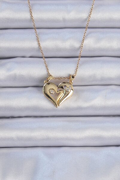 Inure Jewelry 316L Steel Chain Gold Color Zircon Stone Magnet Heart Necklace