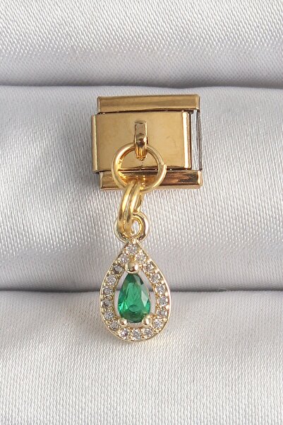 Inure Jewelry 316L Steel Gold Color Hanging Drop Green Zircon Stone Nominatio...