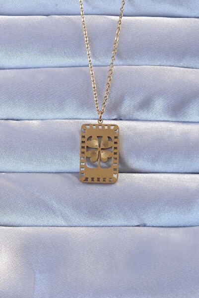 Inure Jewelry 316L Gold Color Embroidered Clover Model Vintage Necklace