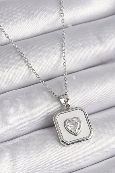 Inure Jewelry 316L Steel Silver Color Square Locket Heart Zircon Stone Proces...