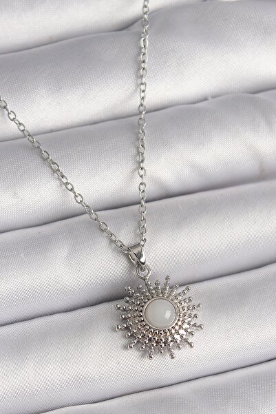 Inure Jewelry 316L Steel Silver Color Chain White Enamel Sun Model Women's Ne...