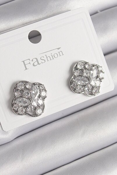 Inure Jewelry Brass Silver Color Zircon Stone Clover Model Women's Earrings