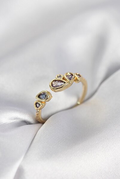 Inure Jewelry Gold Color Purple Drop Zircon Stone Women's Ring