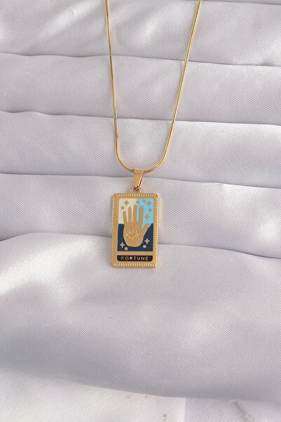 Inure Jewelry 316L Steel Gold Color Mixed Enamel Hand Figure Tarot Necklace