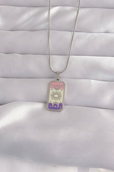 Inure Jewelry 316L Steel Silver Color Mixed Enamel Moon Figure Tarot Necklace