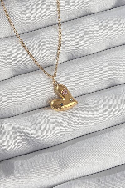 Inure Jewelry 316L Steel Chain Gold Color Colorful Zircon Stone Heart Necklace