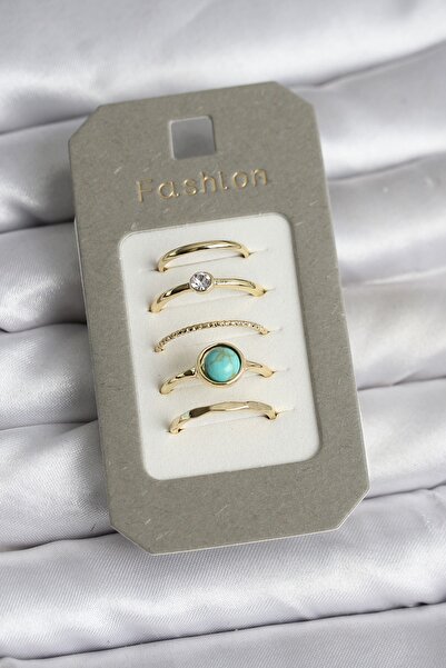 Inure Jewelry Brass Gold Color 5-Piece Ring Set