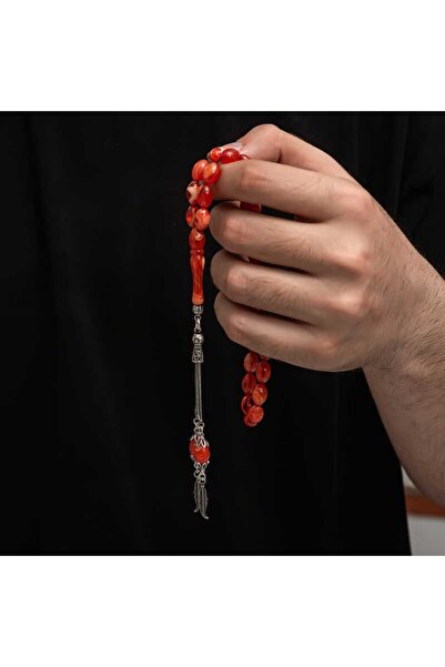 Inure Jewelry Ασημένια φούντα που σφίγγει κεχριμπαρένιο ροζάριο
