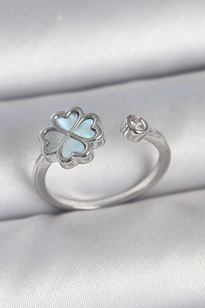 Inure Jewelry Brass Silver Color Blue Enamel Clover Model Zircon Stone Detail...
