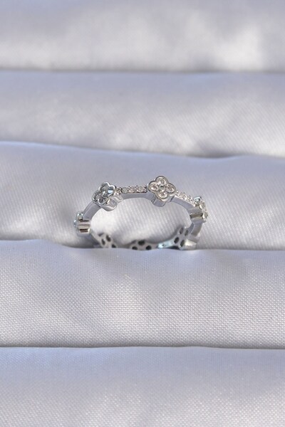 Inure Jewelry Brass Silver Color Zircon Stone Clover Model Adjustable Ring