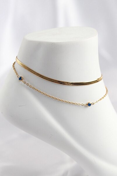 Inure Jewelry 316L Steel Gold Color Evil Eye Bead Designed 2-Piece Anklet