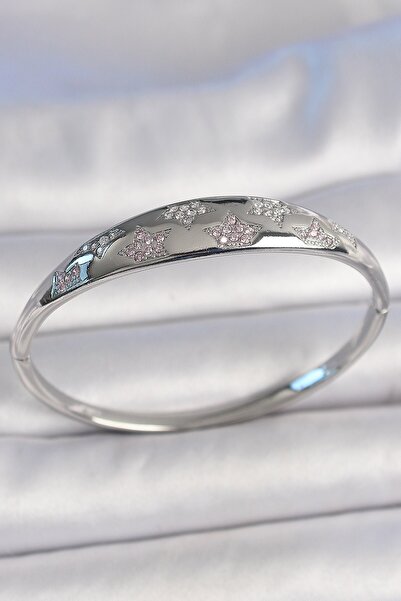 Inure Jewelry Brass Silver Color Zircon Stone Star Embroidered Women's Handcuffs
