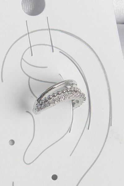 Inure Jewelry Brass Silver Color Zircon Stone 3 Row Women's Cartilage Earrings