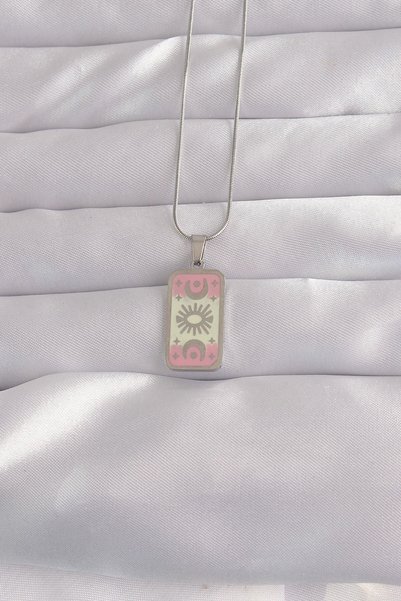 Inure Jewelry 316L الصلب الفضة اللون الوردي بالمينا القمر الشكل التارو قلادة