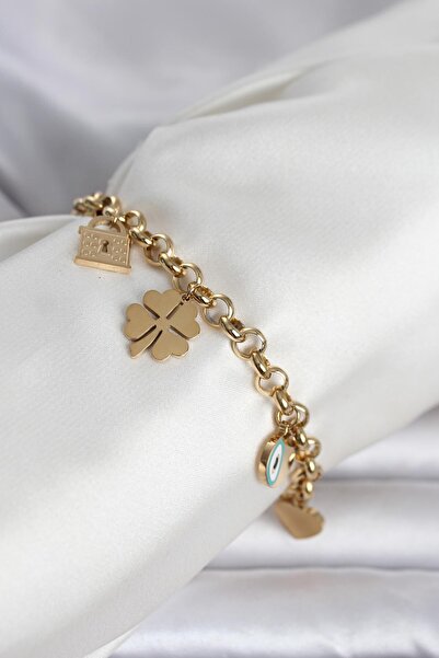 Inure Jewelry 316L Steel Gold Color Charm Women's Bracelet