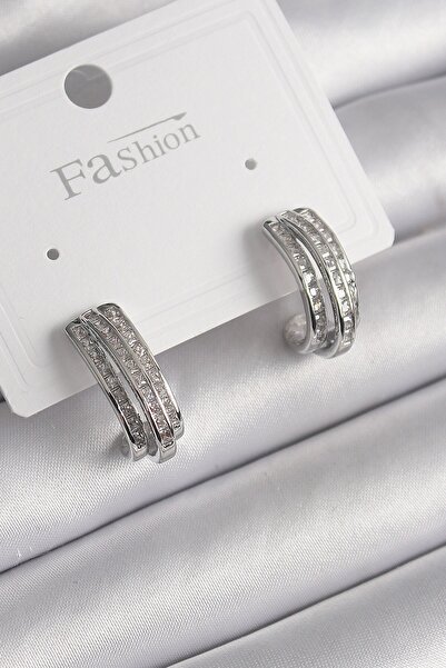 Inure Jewelry Brass Silver Color Zircon Stone Half Ring Model Women's Earrings