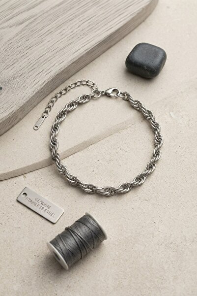 Inure Jewelry 316L Steel Silver Color Twisted Chain Model Men's Bracelet