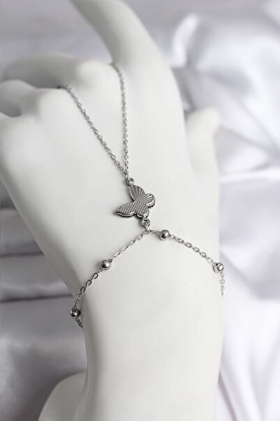 Inure Jewelry 316L Steel Silver Color Butterfly Model Women's Şahmeran