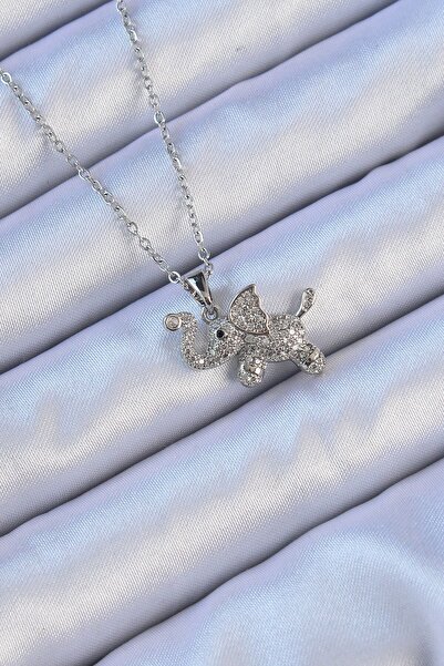 Inure Jewelry 316L Steel Chain Silver Color Zircon Stone Elephant Necklace