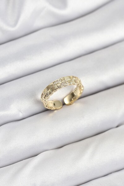 Inure Jewelry Brass Gold Color Zircon Stone Inlaid Women's Ring