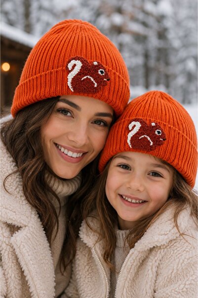 byebruketenci Orange Beret Squirrel Punch Patterned Luxury Wool Hat Christmas...