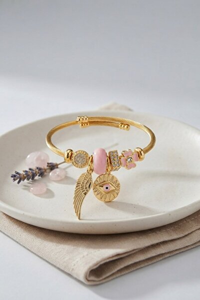 Inure Jewelry Pink Eye Model Gold Color Charm Bracelet