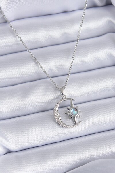 Inure Jewelry 316L Steel Silver Color Zircon Stone Crescent Star Model Women'...