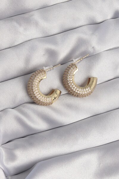 Inure Jewelry Brass Gold Color Zircon Stone Half Hoop Earrings
